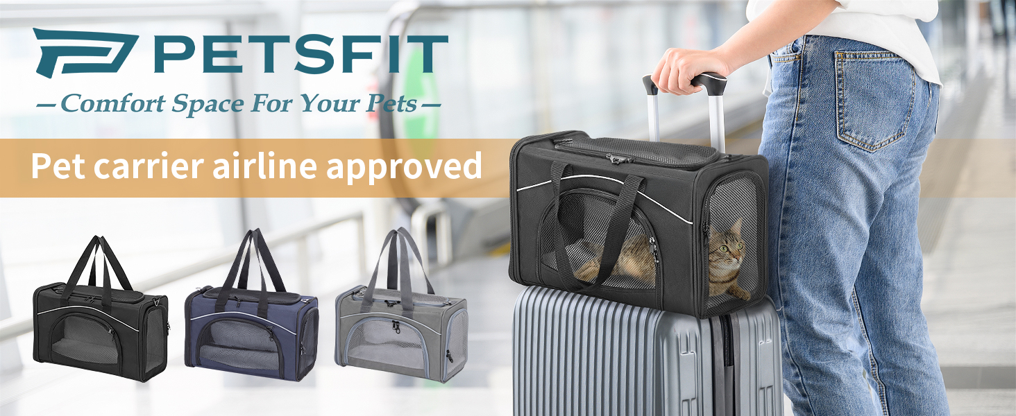 Транспортна сумка для кота та собаки Petsfit | Авіапереліт, авто та поїзд | Чорний, середній
