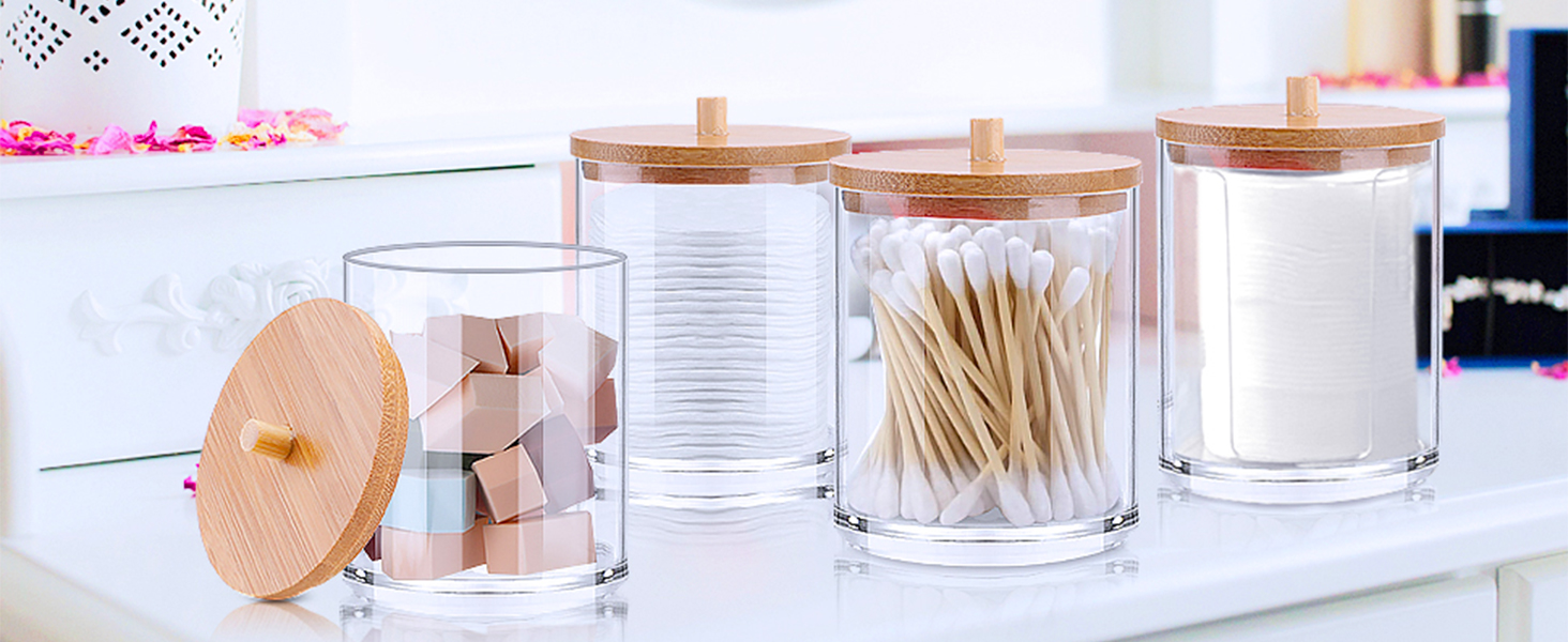 Організатор для косметики ALINK, 3 шт. Ватні палички, аптекарські склянки для ванної кімнати, бавовняні диски, нитки зубні, косметичні губки, шпильки для волосся (прозорий)