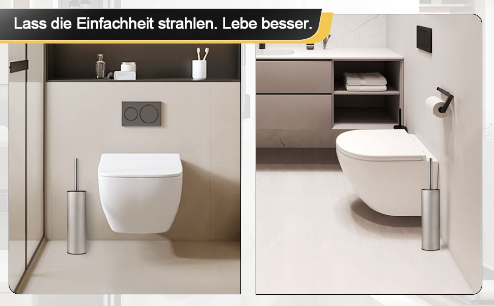 Підлогова щітка для унітазу Dazi з нержавіючої сталі, металева, матова, з 2 довгими щітками для глибокого очищення, запобігає розбризкуванню та засміченням (нікель)