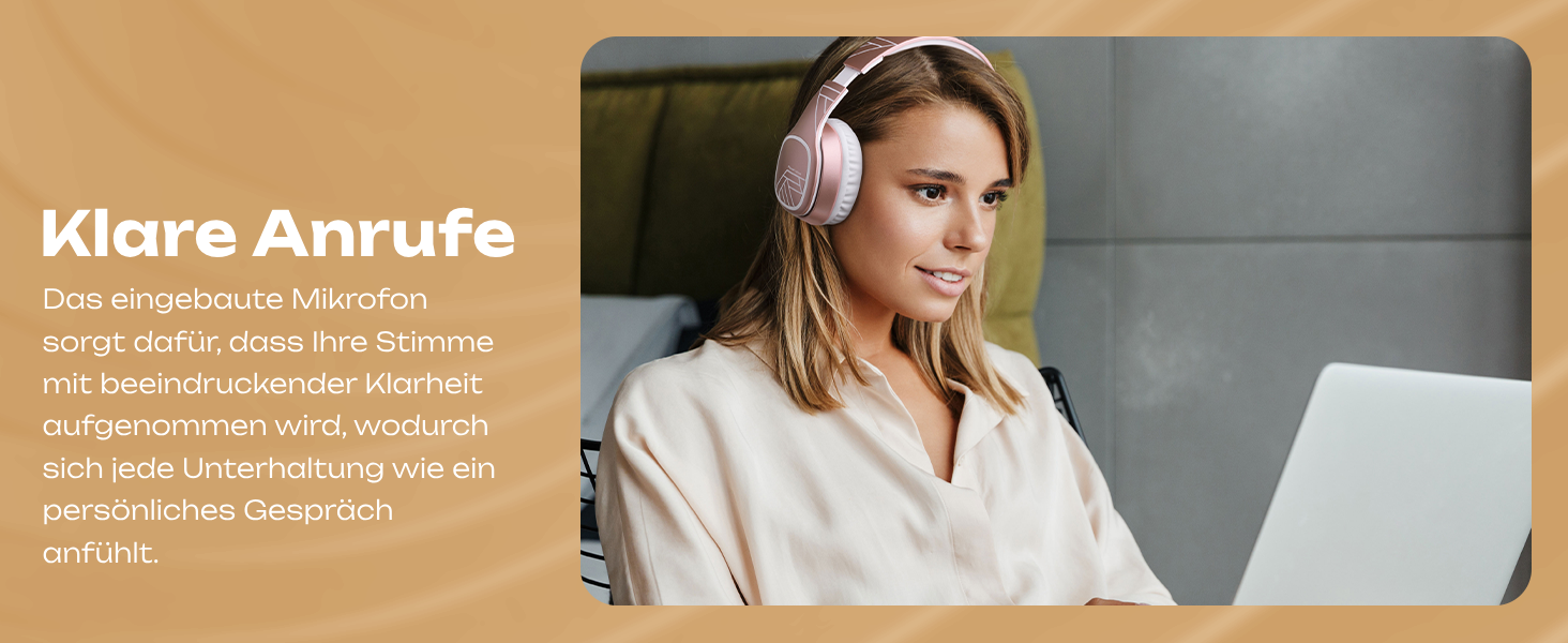 PowerLocus P7 Bluetooth навушники Over-Ear, складні, бездротові з басами, Hi-Fi стерео, з функцією гучного зв'язку, USB-C зарядка, тривалий час роботи, для iPhone/PC/TV (Line Rose Gold)