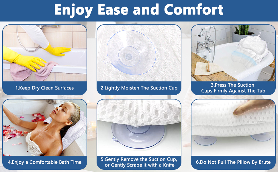 Підголовник для ванни MOYKSRR з 6 присосками та дихаючою сіткою 4D Air Mesh, для комфортного відпочинку у ванні