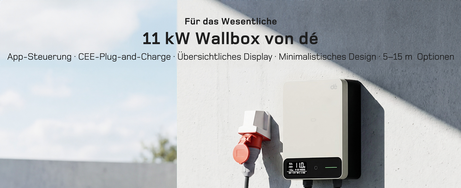Wallbox 11 кВт з Wi-Fi та кабелем Type 2 7,5м, 3-фазне зарядне для електромобілів (BEV/PHEV), 6-16A, 400V, RCD Type A 30mA/DC 6mA, IP54, чорний. Зарядна станція для дому.