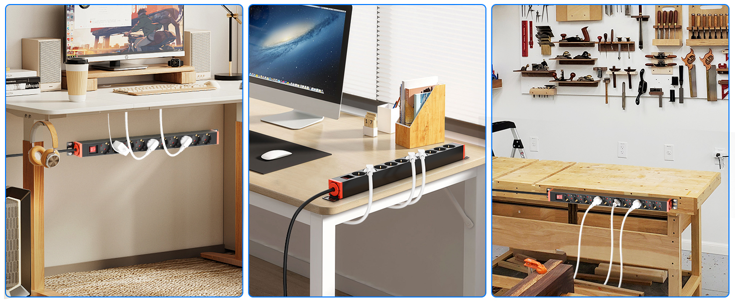 Мережевий фільтр 10 розеток з захистом від перенапруги, поворотний на 360°, для кріплення на стіну, кабель 1,8м, 16A/4000W, для офісу та дому, чорний