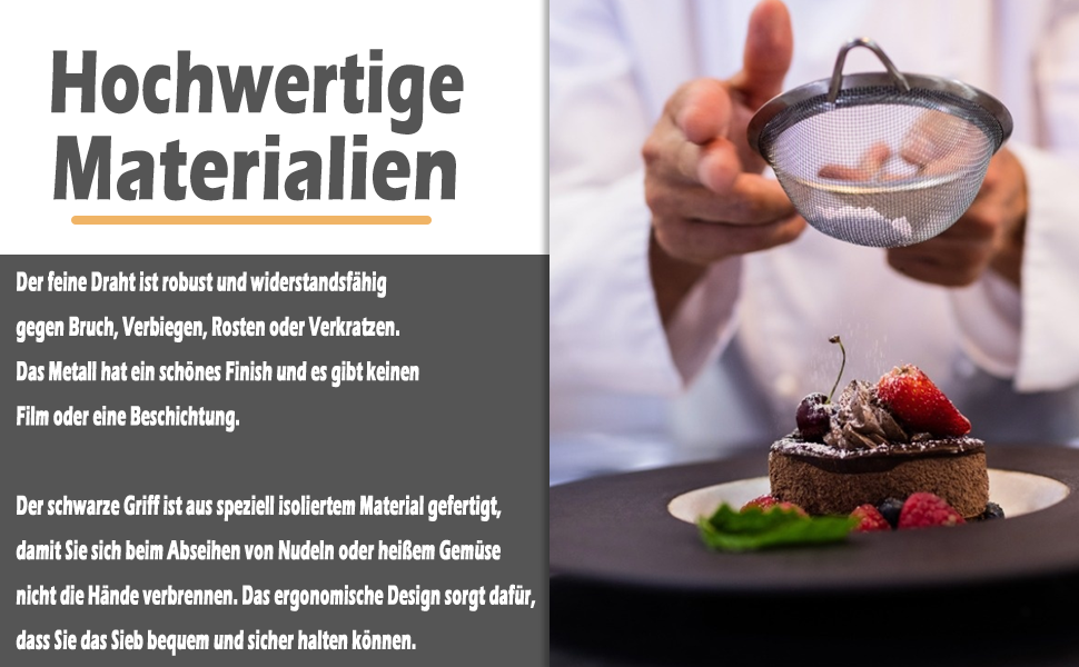Набір сит кухонних, 3 шт. (8, 16, 18 см), нержавіюча сталь. Сито для борошна, макаронів, кіноа з неслизькими, ізольованими ручками. Набір сит з дрібною сіткою з пластиковою ручкою