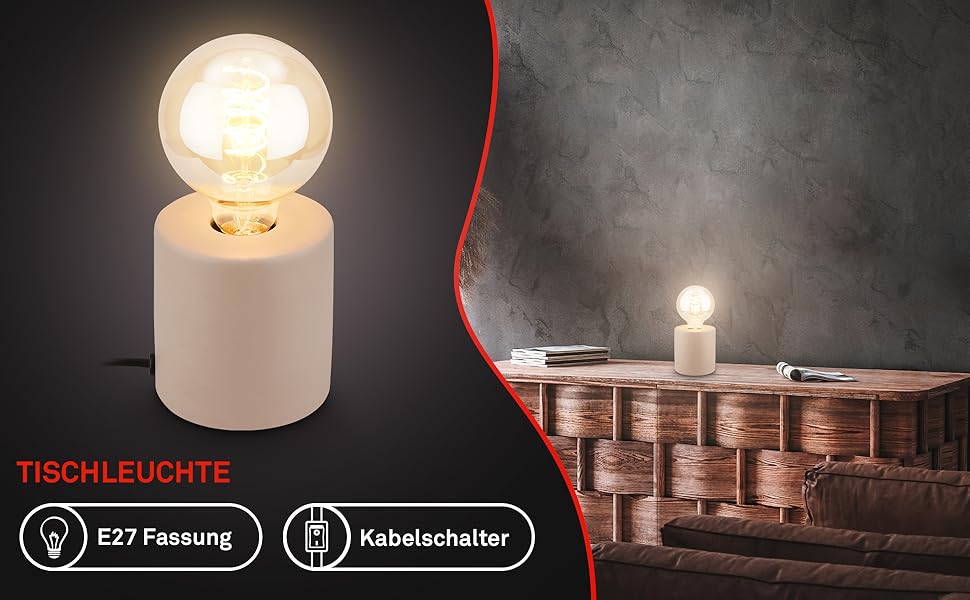 BRILONER Настільна лампа міні, ретро/вінтаж, кераміка, бежева, E27, 10W, для дому та офісу