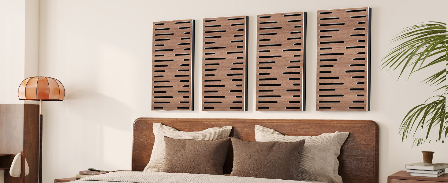 Акустичні панелі JBER для звукоізоляції стін, самоклеючі плити з імітацією горіха (4 шт), 60×30×4.5 см, тришарові декоративні панелі для студії звукозапису