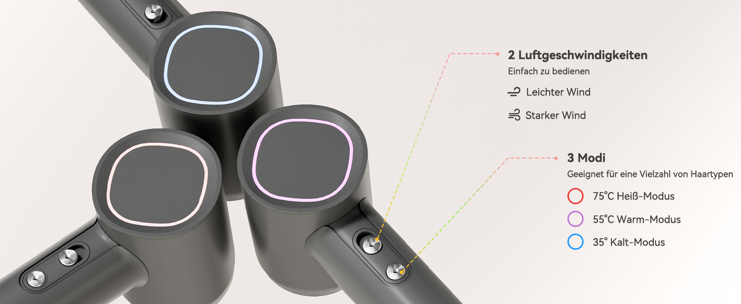 Фен з дифузором, потужний фен з мотором 160 000 об/хв, іонізатор, 500 млн негативних іонів, для подорожей та дому (сірий), сірий дифузор