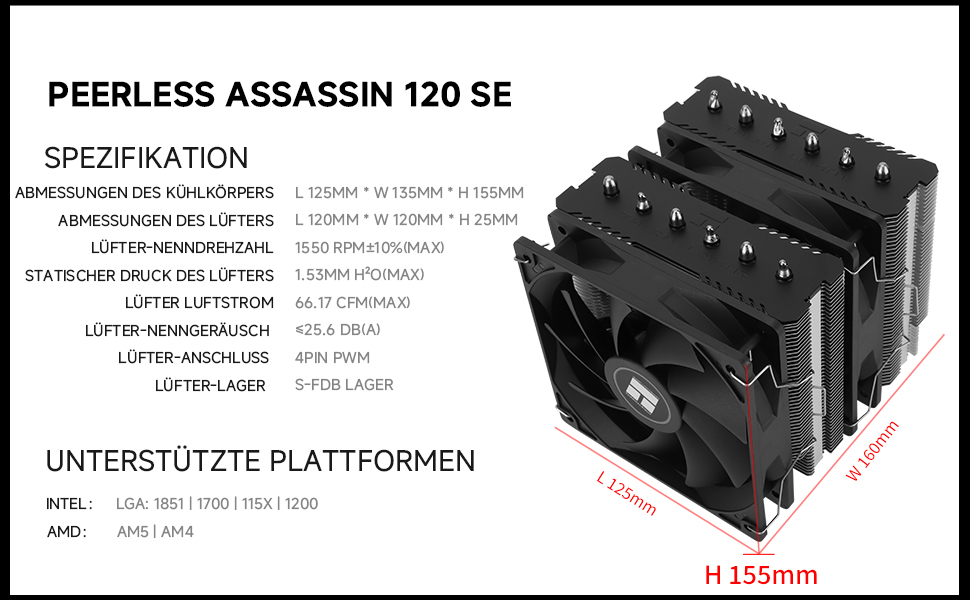 Кулер для процесора Thermalright Peerless Assassin 120 SE White ARGB, двовежевий повітряний охолоджувач для AMD AM5 та Intel LGA1851/1700, 6 теплових трубок, білий