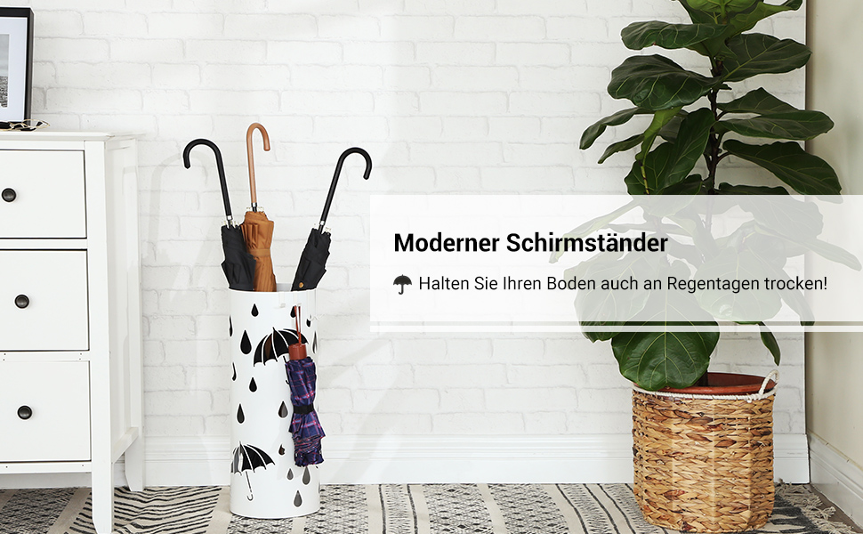 SONGMICS White Umbrella Stand - 49 x 19.5 cm - Durable & Stylish