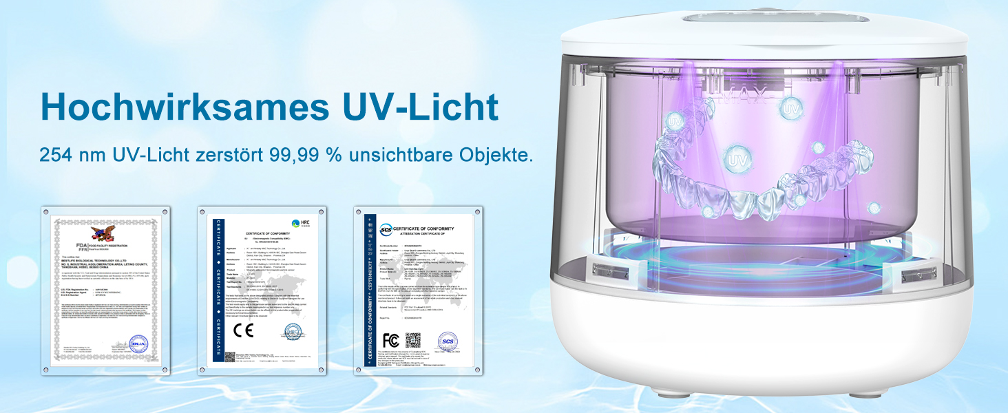 Ультразвуковий очищувач для кап, з УФ-стерилізацією 45 кГц, 4 режими - для кап, брекетів, елайнерів (білий)