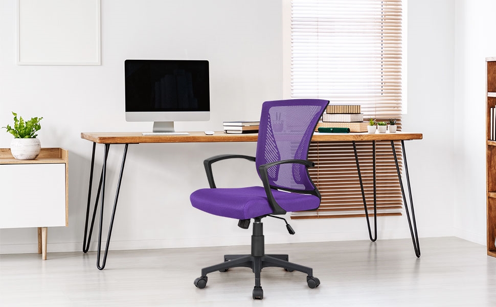Офісне крісло Yaheetech ергономічне з сітчастою спинкою, регульоване, з підлокітниками, для офісу та дому, 136 кг, фіолетовий