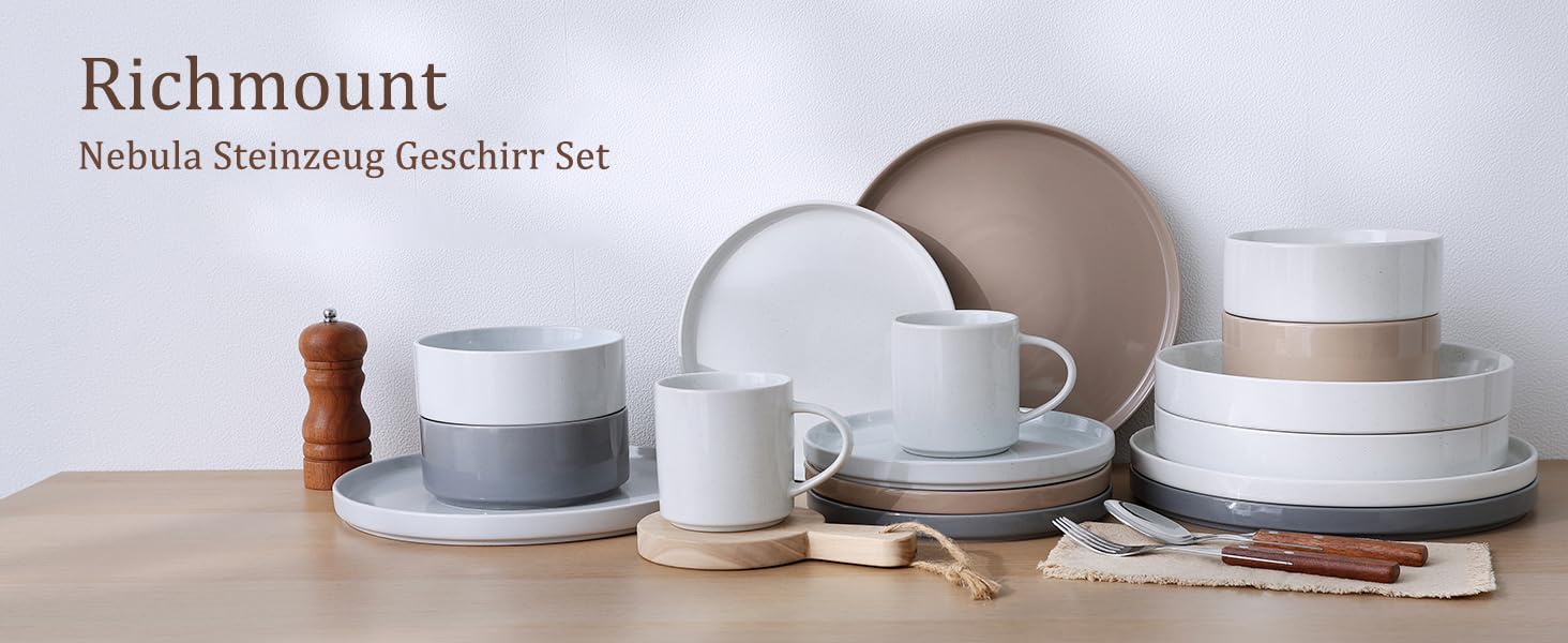 Набір посуду Nebula для 6 осіб, 18 предметів: тарілки та миски, керамічний набір Sprekel, сервіз, безпечний для мікрохвильової печі та посудомийної машини, колір кориця, 18 предметів
