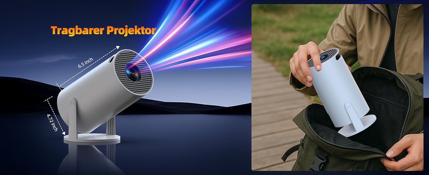 4K Міні проєктор Smart Beamers з WiFi 6, Bluetooth 5.0, поворотний 220°, Android 11.0 для дому та дітей. Підтримка HDMI, TV-Stick, USB, Laptop. Роздільна здатність 6-720p