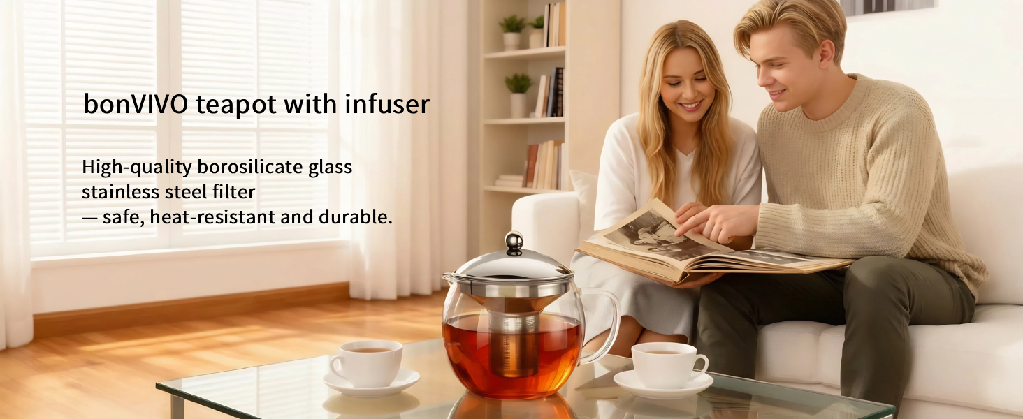 Скляний чайник Teekanne 1,5л з ситом із нержавіючої сталі та кришкою під мідь, заварник із боросилікатного скла для листового чаю