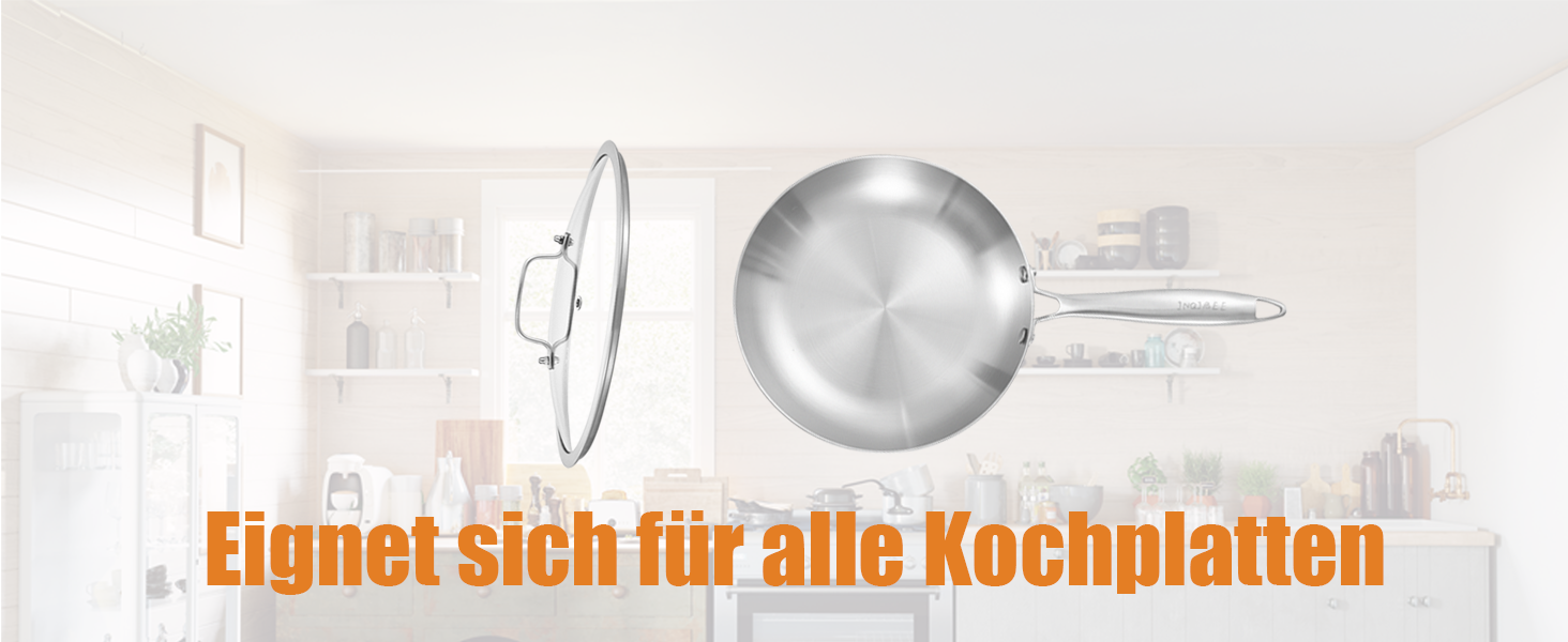 Набір сковорідок Inqibee з нержавіючої сталі (20, 24, 28 см) з кришкою - для всіх типів плит, включаючи індукцію, сумісний з духовкою, можна мити в посудомийній машині