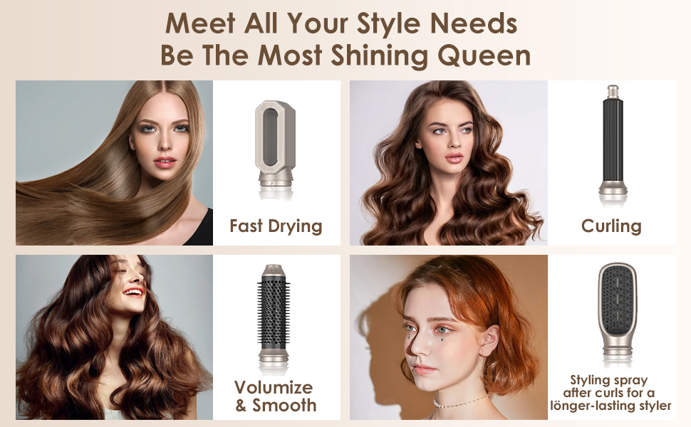 Набір для укладки волосся Airstyler Set: професійний фен-щітка 1000W, 5 насадок, автоматична завивка, випрямлення, об'єм, мультистайл, колір шампань