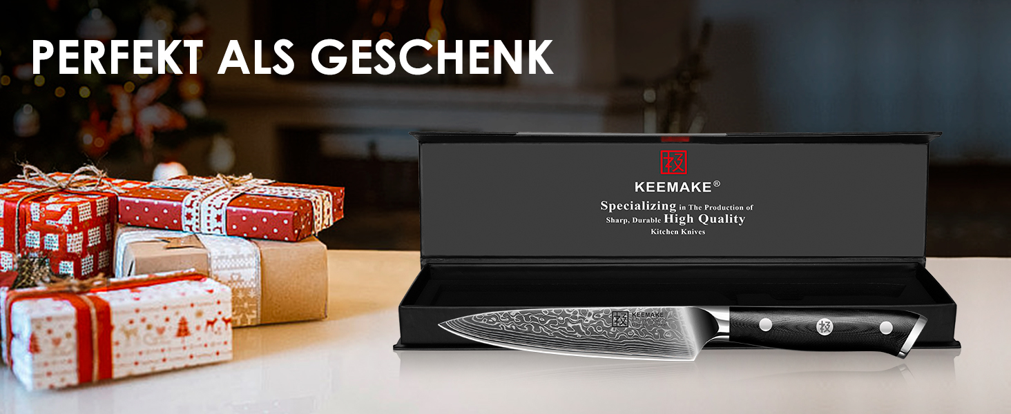 KEEMAKE Кухонний ніж кухарський 20 см з дамаської сталі 67 шарів, з ручкою G10, ідеальний подарунок на День батька (універсальний ніж 12,7 см)