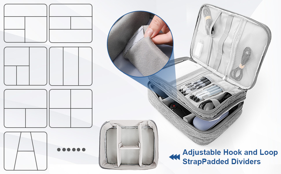 Органайзер для кабелів AiQInu: універсальна дорожня сумка-кубик, 3 шари, водонепроникний, для кабелів, power bank, USB, SD карт (сірий)