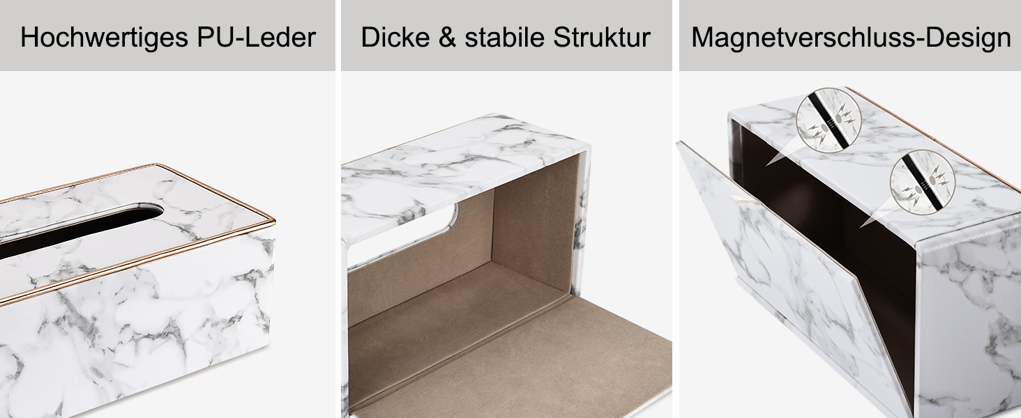 Коробка для серветок Rarapop з PU-шкіри, прямокутна, для комода, ванної кімнати, офісу (мраморний дизайн)