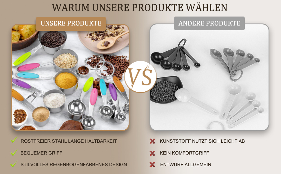 Набір мірних ложок та стаканів з нержавіючої сталі, 10 шт. – кольоровий набір для випічки та кухні, можна мити в посудомийній машині