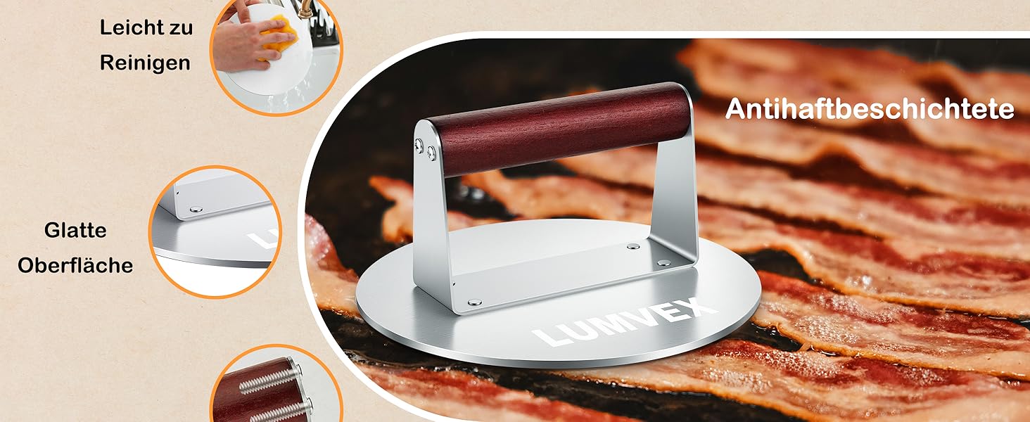 Прес для бургерів з нержавіючої сталі, 16 см, професійний, для гриля, легко миється