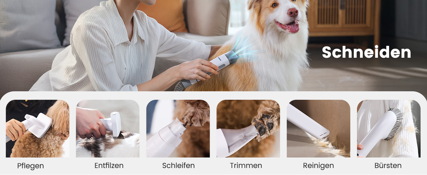 Машинка для стрижки собак Oneisall з пилососом, потужність 12000 Па, збір 99.99% шерсті, тиха, 7 насадок, об'єм контейнера 1.5 л