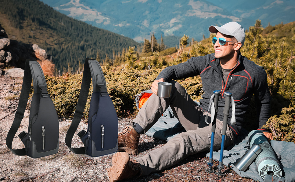 Чоловіча нагрудна сумка-слінг Brusttasche з USB-портом для зарядки, водонепроникна, чорна