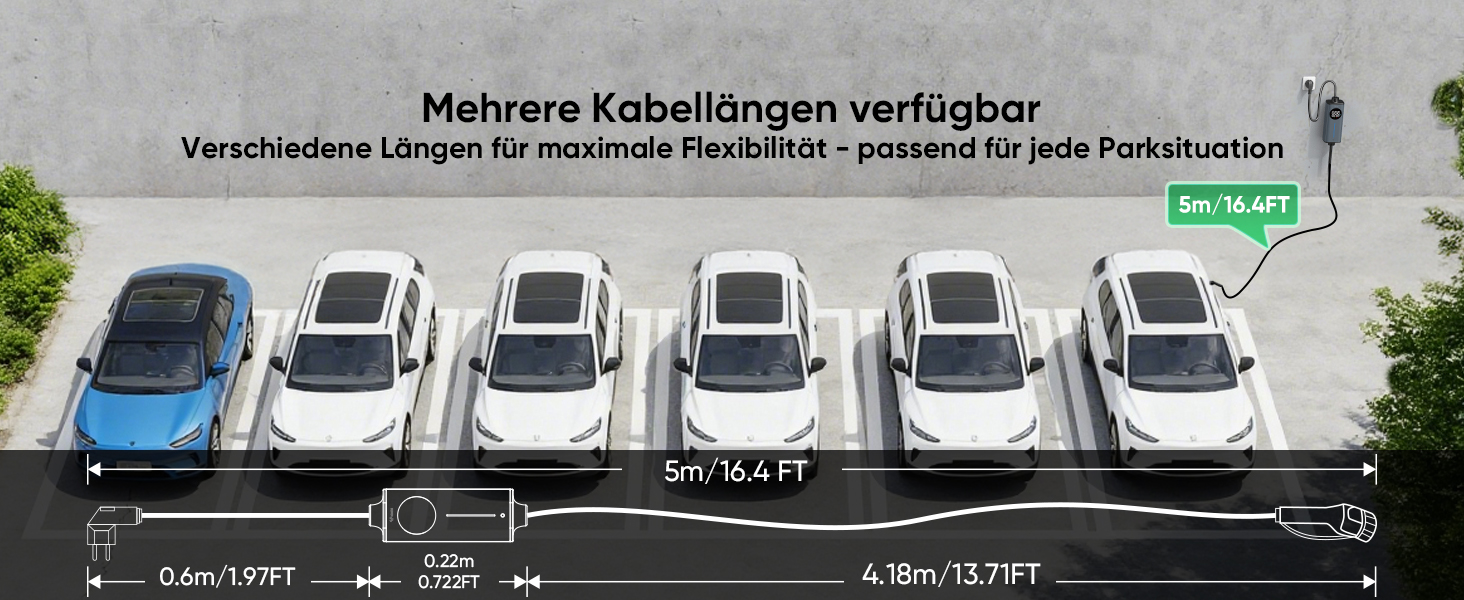 Кабель для електромобіля GONEO Typ 2 Schuko, 10м, 16A, 3.68 кВт - Портативна зарядка з захистом FI, автоматичним заземленням та контролем температури, таймер для електромобіля, сертифікат TÜV