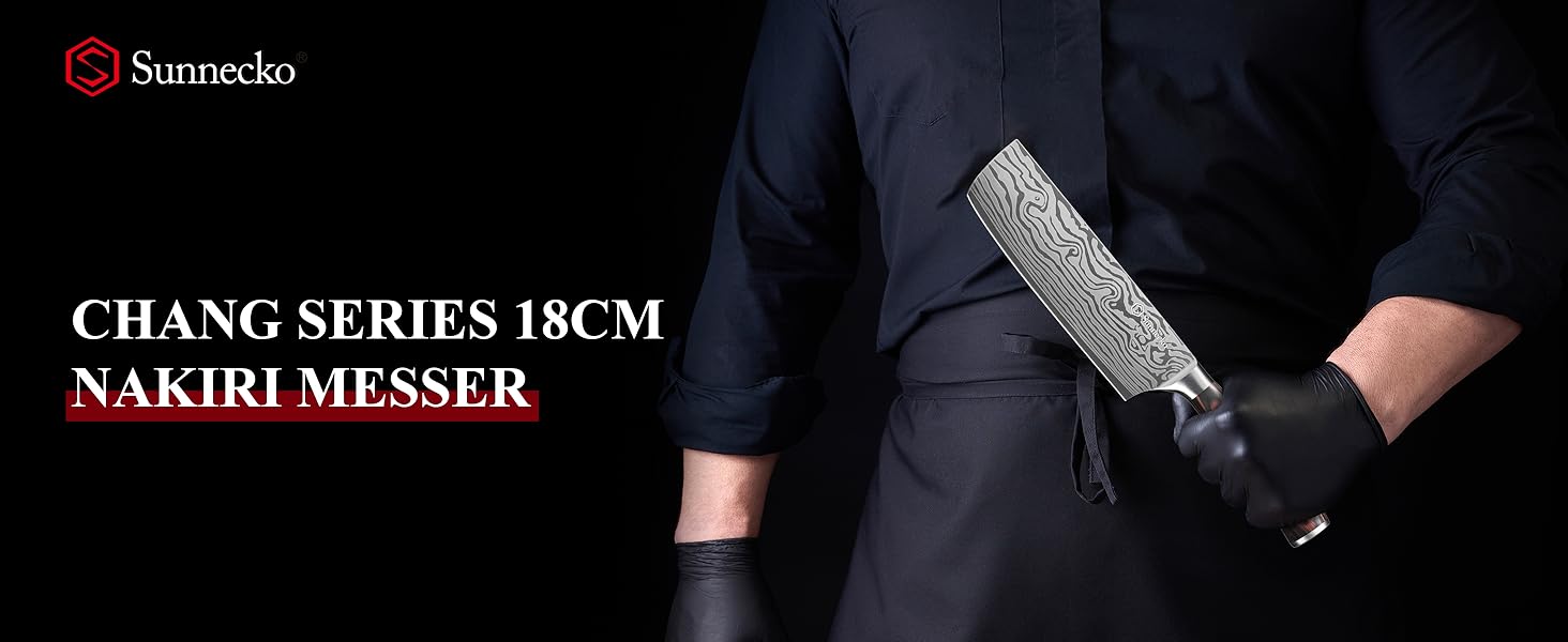 Японський ніж Sunnecko Santoku 17см - професійний кухонний ніж для приготування їжі (7 дюймів)