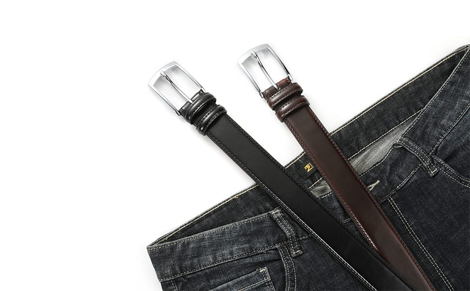 Чоловічий шкіряний ремінь VRLEGEND 35 мм для бізнесу та офіційних заходів, ремінь до костюма, з подарунковою коробкою, чорний, розмір 38W-41W (120 см)