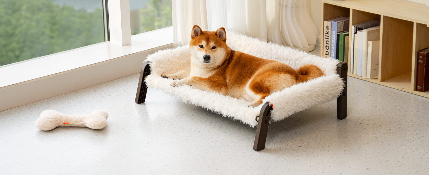 MEWOOFUN Dog Sofa Dog Bed Elevated - Dog Beds for Small and Medium Dogs with Non-Slip Bottom, Breathable Puppy Bed with Removable Cushion, Cat Sofa 61 x 53 x 28 cm, Brown