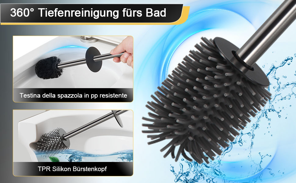 Підлогова щітка для унітазу Dazi металева сіра з 2 щітками для глибокого очищення та захистом від бризок та засмічення