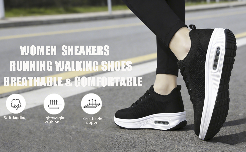 Кросівки жіночі Sisttke Outdoor з платформою, чорні, розмір 38 EU. Легкі, дихаючі, для бігу та активного відпочинку