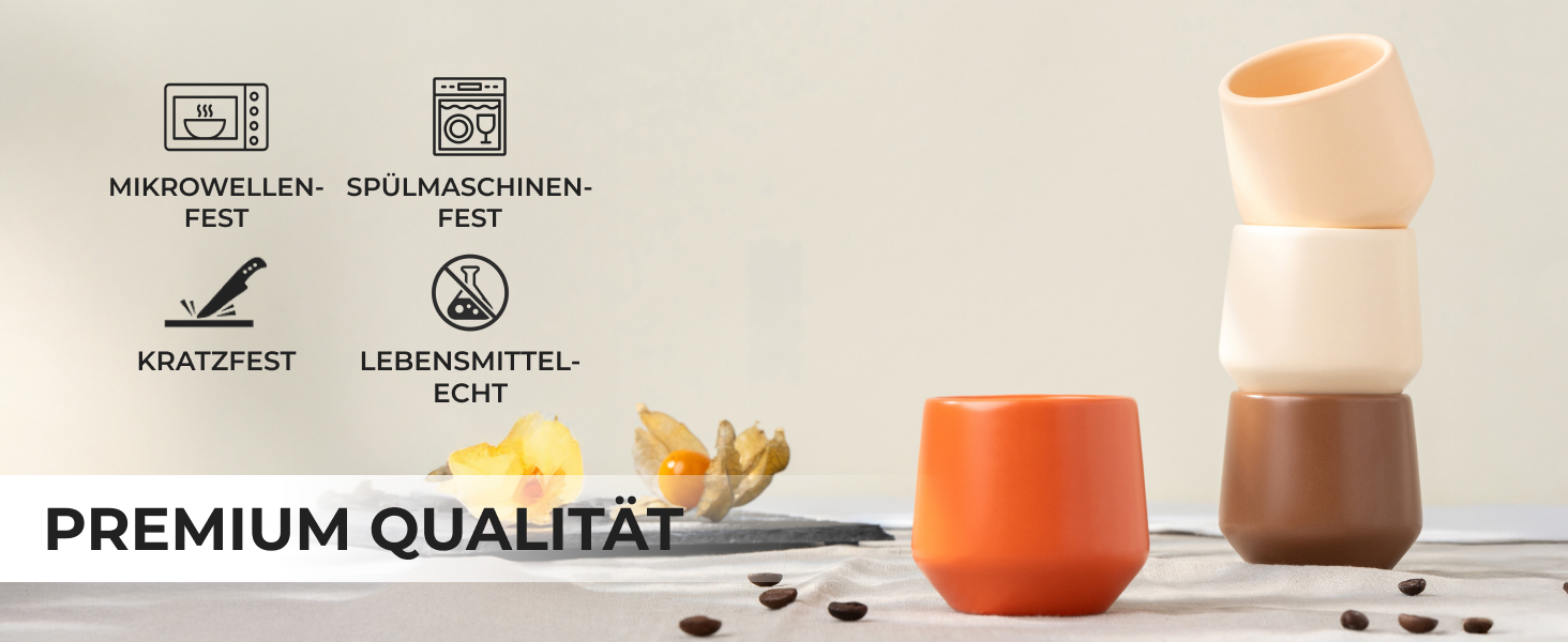 Набір чашок для еспресо Miamio, 4 шт (90 мл), кераміка без ручки, бежевий пастельний колір, Luxe Collection