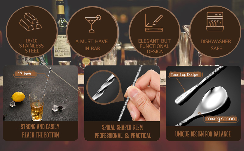 Тренажер для коктейлів YUNAI з нержавіючої сталі, 30 см, довга ручка, спіральний дизайн, для шейкерів, барний ложка (сріблястий)