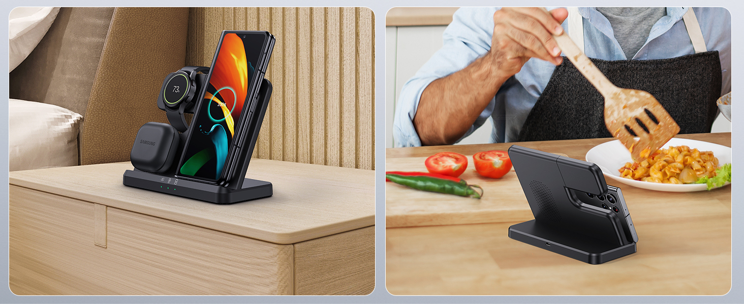 Бездротова зарядка 3-в-1 Samsung: для Galaxy Watch 8/7/6/5/4, Galaxy Buds, Galaxy S26/S25/S24/S23/S22, Z Flip/Fold (Чорний матовий)