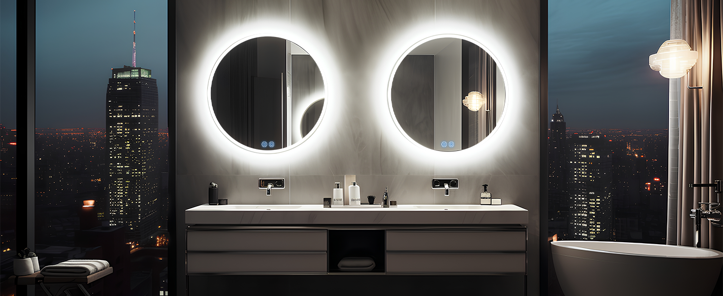 Дзеркало для ванної кімнати з підсвічуванням 80x80 см Fow Halo Simple, LED, сенсорне управління, IP65, пам'ять, 3 кольори, регулювання яскравості, проти запотівання, HD скло