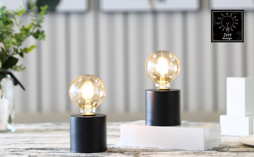 Настільні лампи JHY DESIGN 2 шт. з металу, бездротові, на батарейках, 20 см, декоративні, сферичні, для спальні, вечірки, саду, дому, вітальні (чорна основа)