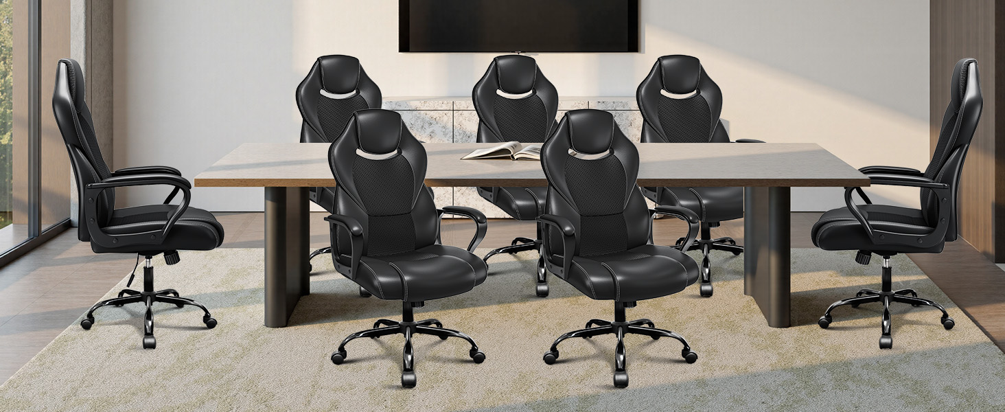 Офісне крісло BASETBL для офісу та дому, чорне, 150 кг, ергономічне, з PU шкіри, поворотне, з м'якими підлокітниками, функція гойдання