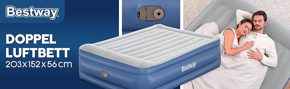 Надувний матрац Bestway Tritech Queen розмір 203x152x56 см з вбудованим насосом