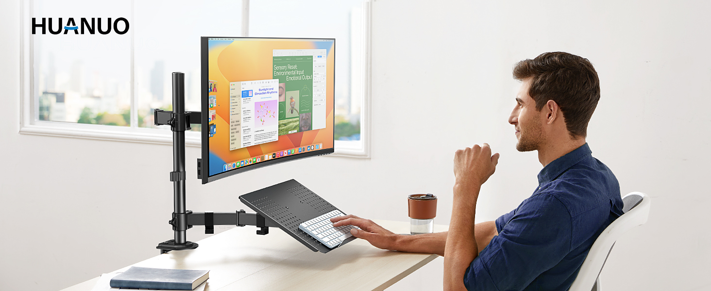 Кріплення для монітора HUANUO з підставкою для ноутбука, 13-32 дюйми, VESA 75/10, для геймінгу