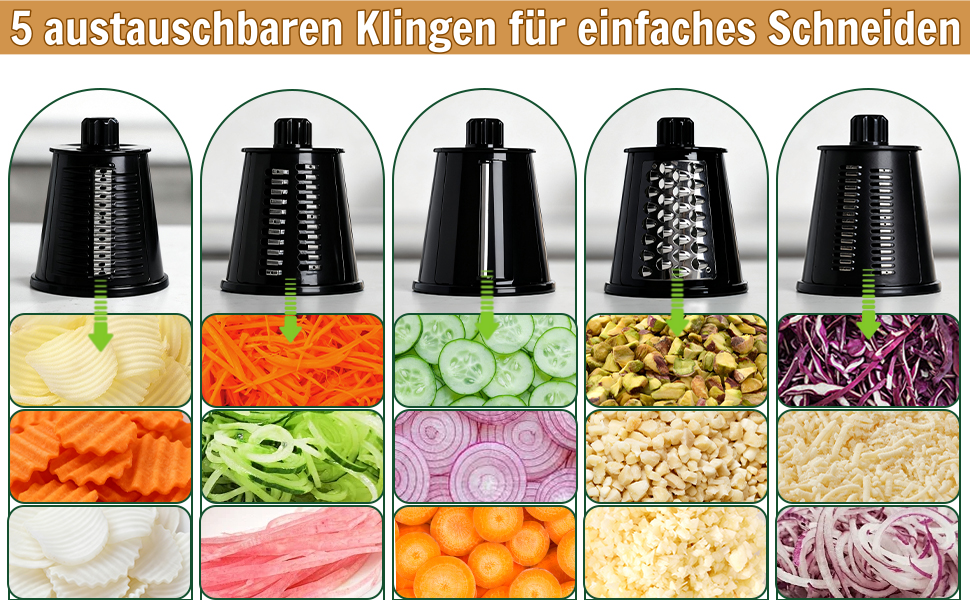 Ручна тертка для сиру та овочів з 5 зміненими лезами з нержавіючої сталі, з ручкою, для кухні.