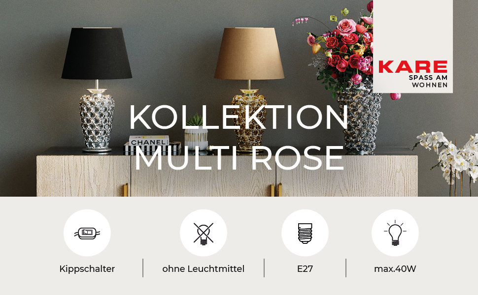 Настільна лампа Kare Design Rose у формі троянди, сріблясто-чорна, керамічна основа, 59x34x34 см — стильний світильник для вітальні та спальні