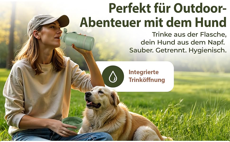 Hana Pets: Фляга для води для собак 1л з мисками - Ідеальна для подорожей та активного відпочинку. Ізольована фляга з нержавіючої сталі з мисками, зручний ручний тримач.