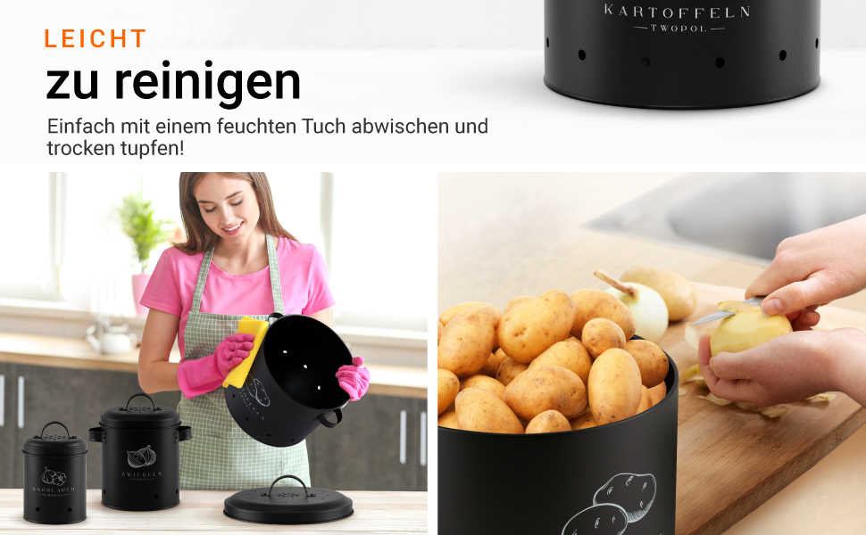 Potato Storage Boxes [3-Piece Set] - with 360° air circulation keeps vegetables fresher for longer - the ideal way to store onions, potatoes, and garlic (Black)(Vienna)
