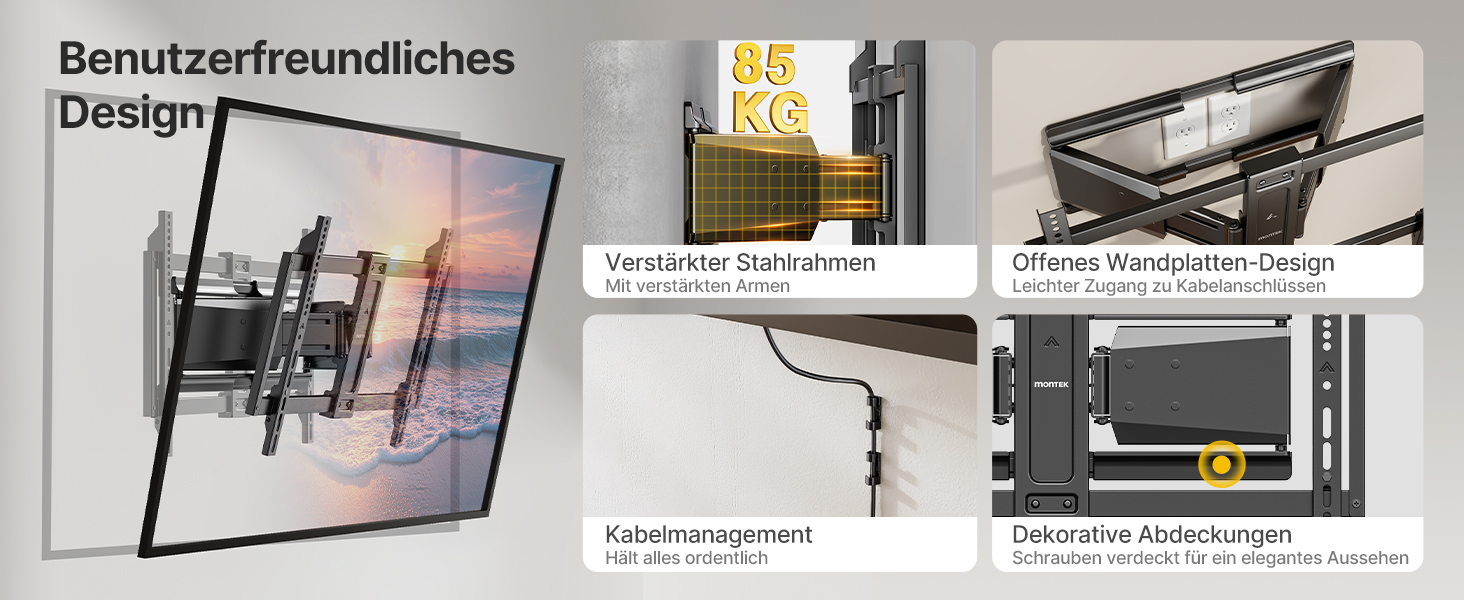 Настінне кріплення для телевізора monTEK Ultra Slim 37-90 дюймів (до 85 кг), поворотне, з похилом, висувне, VESA 600x400