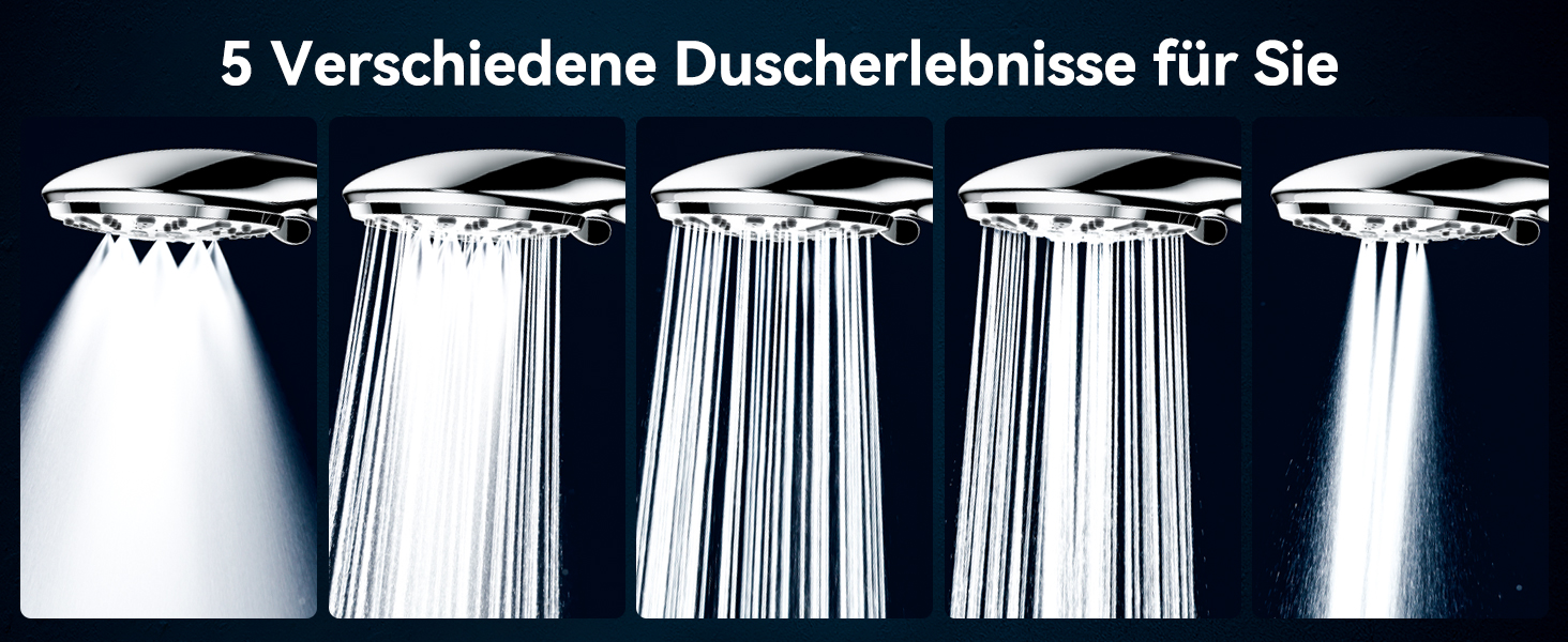 Насадка для душу Magichome з шлангом 2м, високого тиску, 5 режимів розпилення, турбо-дизайн, економна водозбереження, ручна лійка для душу з низьким тиском води (срібна з шлангом)