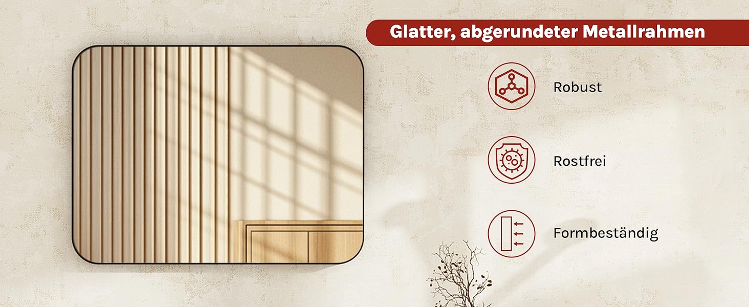 Дзеркало настінне WOLTU з металевим каркасом, закругленими кутами, 40x30 см, для ванної кімнати, спальні, вітальні, сучасної стилі