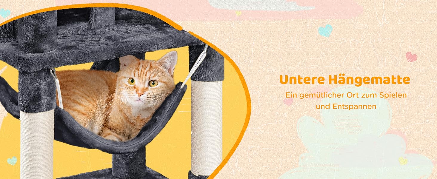 Котячий будиночок Yaheetech 170 см XL: когтеточка, ліжко, гамак, іграшки, сірий