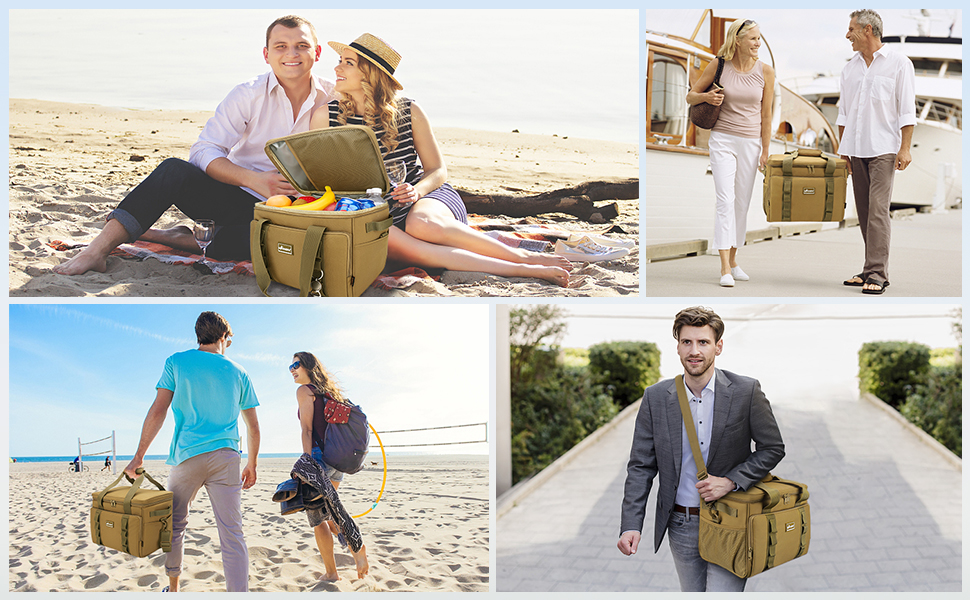 UPEELIFE Cooler Bag 24L, Large Foldable Lunch Bag Insulated Bag, Waterproof Picnic Bag Cooler Bag with Shoulder Strap for Picnic BBQs Shopping Beach Camping (Khaki)